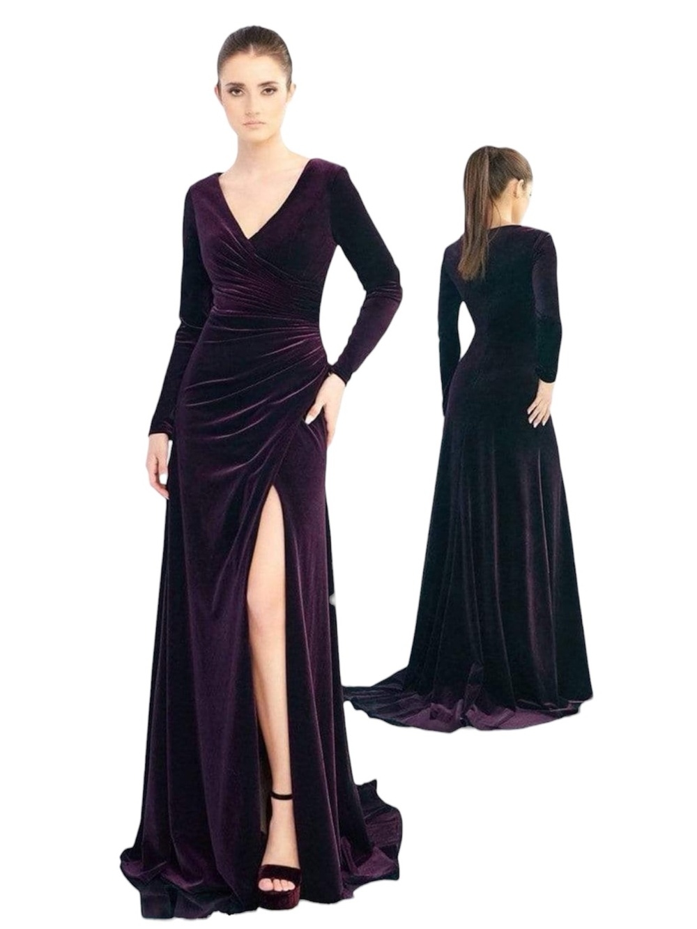 IEENA Mac Duggal Purple Velvet Long Sleeve Gown Size 12 Formal Fall Winter